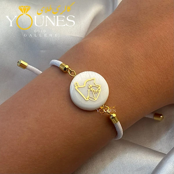 دستبند طلا سنگ صدف گربه لیوانی بزرگ